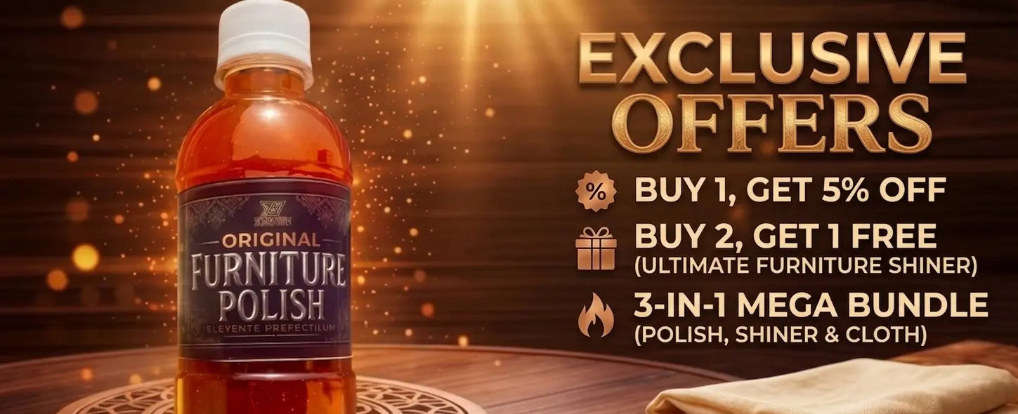 Original Furniture Polish bottle with Exclusive Offers promotional banner